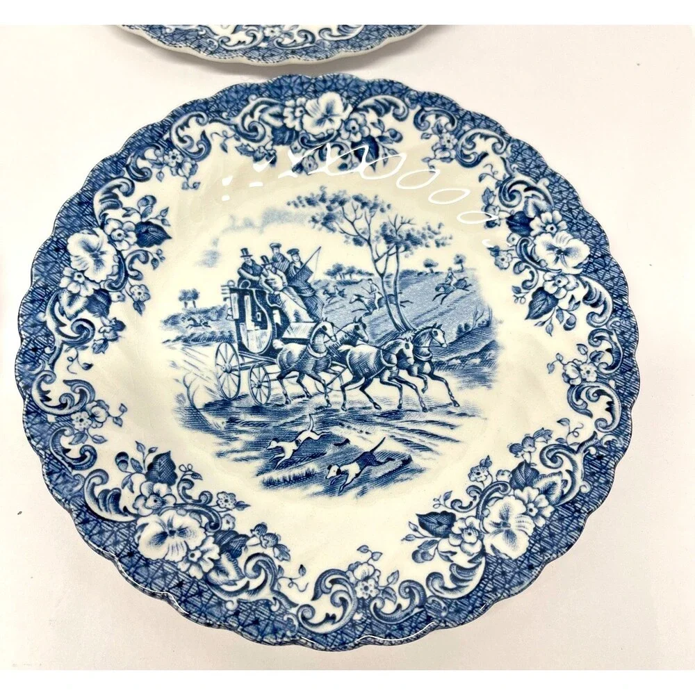 Johnson Brothers Blue Coaching Scenes Hunting Country Set (6) 6